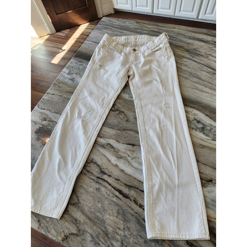 Old Navy Womens 2 White Distressed Straight Leg Low Rise Denim Jeans 100% Cotton